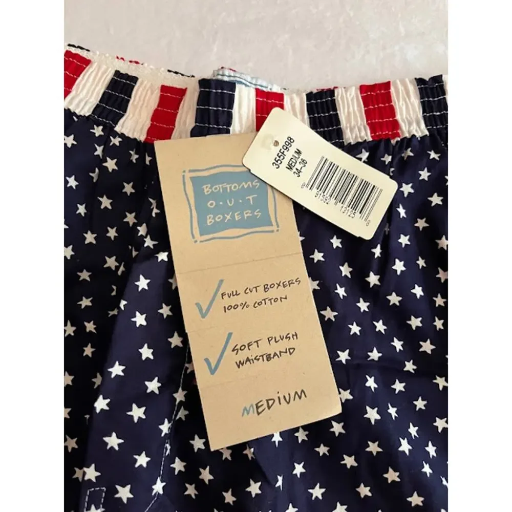 New Bottoms Out Boxers Size Medium 34-36 Red White Blue Stars